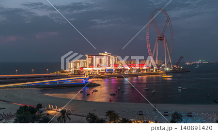 Bluewaters island aerial day to night timelapse Bluewaters island aerial day to night timelapse 140891420