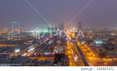 Dubai cityscape during sand storm day to night timelapse 140891472
