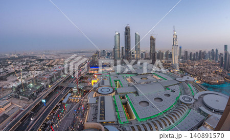 Dubai downtown day to night timelapse. Top view from above 140891570