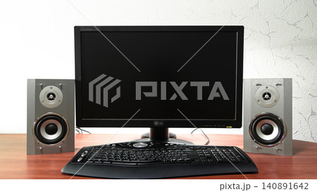 Work desk for digital job with computer, audio speakers and keyboard timelapse hyperlapse Work desk for digital job with computer, audio speakers and keyboard timelapse hyperlapse 140891642