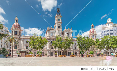 Valencia City Hall or Ajuntament de Valencia timelapse hyperlapse in Plaza de Ayuntamiento. Spain Valencia City Hall or Ajuntament de Valencia timelapse hyperlapse in Plaza de Ayuntamiento. Spain 140891745