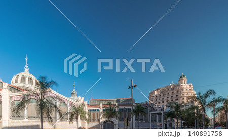 Valencia Central Market timelapse panorama. Historic public market with stunning architecture. Spain Valencia Central Market timelapse panorama. Historic public market with stunning architecture. Spain 140891758