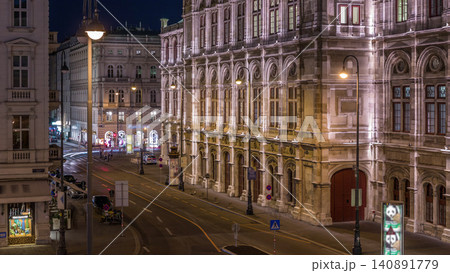 Beautiful view of Wiener Staatsoper aerial day to night timelapse in Vienna, Austria 140891779