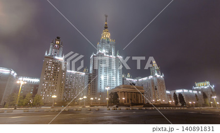 The Main Building Of Moscow State University On Sparrow Hills At Winter timelapse hyperlapse at Night The Main Building Of Moscow State University On Sparrow Hills At Winter timelapse hyperlapse at Night 140891831