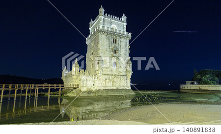 Belem Tower on Tagus River night timelapse hyperlapse. Lisbon, Portugal. Belem Tower on Tagus River night timelapse hyperlapse. Lisbon, Portugal. 140891838