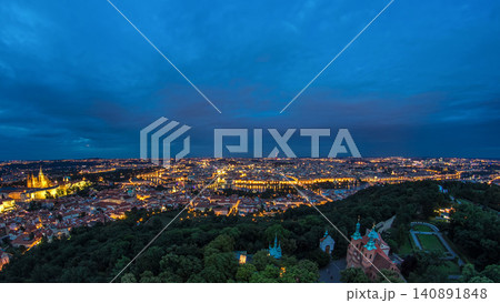 Wonderful day to night timelapse View To The City Of Prague From Petrin Observation Tower In Czech Republic Wonderful day to night timelapse View To The City Of Prague From Petrin Observation Tower In Czech Republic 140891848