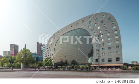 Hyperlapse of the Rotterdamse Markthal's exterior with shops and restaurants. Netherlands Hyperlapse of the Rotterdamse Markthal's exterior with shops and restaurants. Netherlands 140891882