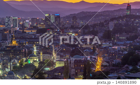 City view of Sarajevo from most popular panoramic spot in Sarajevo day to night timelapse. City view of Sarajevo from most popular panoramic spot in Sarajevo day to night timelapse. 140891890