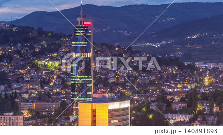 City panorama from Old Jewish cemetery day to night timelapse in Sarajevo City panorama from Old Jewish cemetery day to night timelapse in Sarajevo 140891893