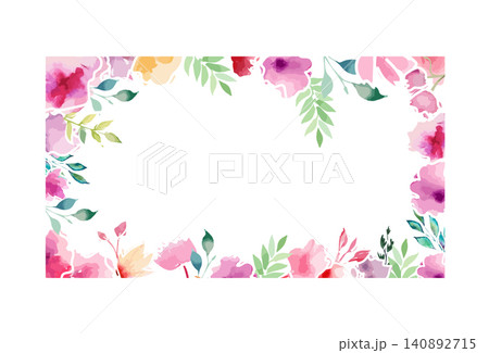 Rectangular frame postcard with watercolor flowers . Hand drawn. Not AI, vector illustration. Rectangular frame postcard with watercolor flowers . Hand drawn. Not AI, vector illustration. 140892715