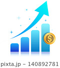 Financial Growth Chart with Rising Arrow and Gold Dollar Coin, Isolated 140892781