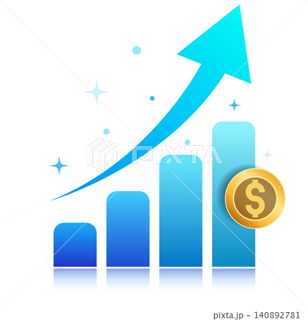 Financial Growth Chart with Rising Arrow and Gold Dollar Coin, Isolated Financial Growth Chart with Rising Arrow and Gold Dollar Coin, Isolated 140892781