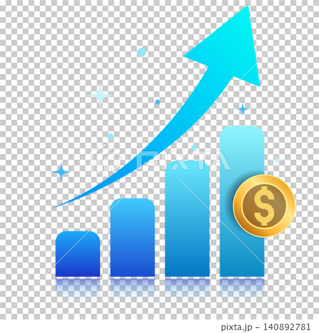 Financial Growth Chart with Rising Arrow and Gold Dollar Coin, Isolated Financial Growth Chart with Rising Arrow and Gold Dollar Coin, Isolated 140892781
