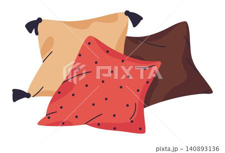 Decorative throw pillows. Square decorative cushions in different colors flat vector illustration set. Home decor accessories isolated on white background Decorative throw pillows. Square decorative cushions in different colors flat vector illustration set. Home decor accessories isolated on white background 140893136