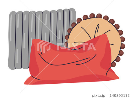 Square cushion assortment. Soft decorative pillows for sofa, bedroom and living room flat vector illustration set. Home furnishing textile collection isolated on white background 140893152