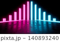 Symmetrical neon light pillars glowing on a dark reflective surface, 3d rendering 140893240