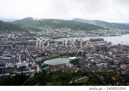 Panoramic view of Bergen, Norway's second largest city, surrounded by mountains and fjords Panoramic view of Bergen, Norway's second largest city, surrounded by mountains and fjords 140893264