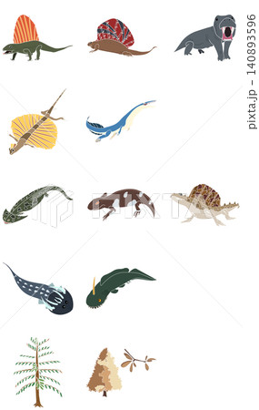 ペルム紀の生物のデフォルメイラストセット ペルム紀の生物のデフォルメイラストセット 140893596