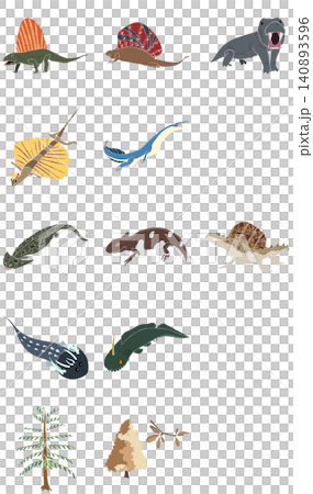 ペルム紀の生物のデフォルメイラストセット ペルム紀の生物のデフォルメイラストセット 140893596