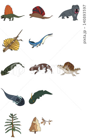 ペルム紀の生物のデフォルメイラストセット ペルム紀の生物のデフォルメイラストセット 140893597