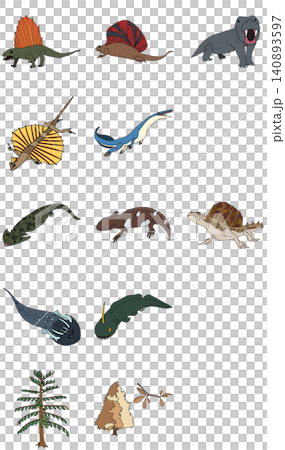 ペルム紀の生物のデフォルメイラストセット ペルム紀の生物のデフォルメイラストセット 140893597