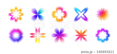 Smooth blurry gradient flowers collection. Iridescent blurred blossom shapes set. Fading abstract bloom elements for sticker, poster, template, badge, collage. Vector bright gradation floral aura pack Smooth blurry gradient flowers collection. Iridescent blurred blossom shapes set. Fading abstract bloom elements for sticker, poster, template, badge, collage. Vector bright gradation floral aura pack 140893821