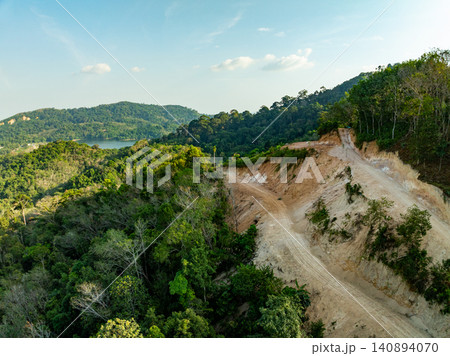 Deforestation aerial photo,Forest destroyed environmental damage from deforestation and land erosion in rural areas,Deforestation environmental destruction,Rainforest destroyed for human development 140894070