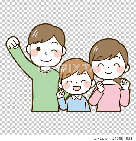 ガッツポーズをする3人家族 140894831
