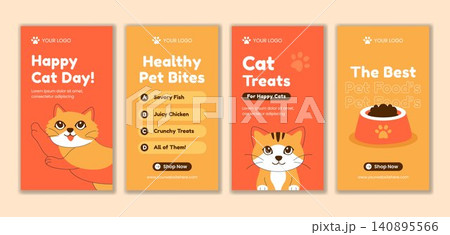 Flat Cartoon Hand Drawn Social Media Story for International Cat Day Background Flat Cartoon Hand Drawn Social Media Story for International Cat Day Background 140895566