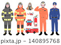 【仕事】消防署員の各制服、消化器、消防車などの素材セット 140895768