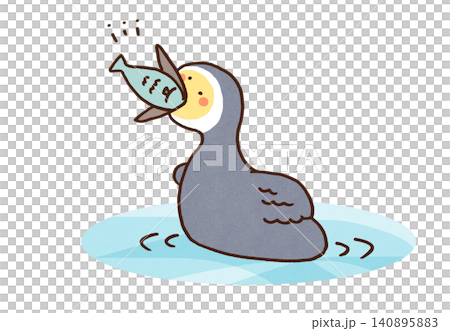 大きな魚を丸呑みにする鵜(慣用表現・鵜呑み) 大きな魚を丸呑みにする鵜(慣用表現・鵜呑み) 140895883
