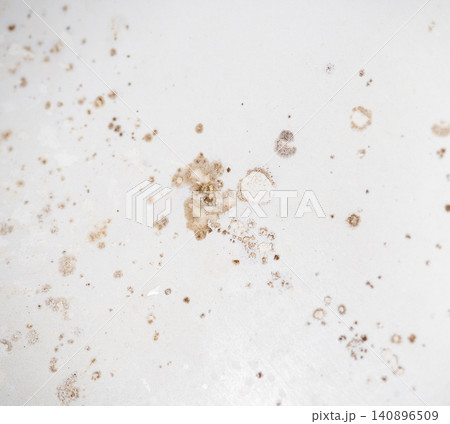 Mold on the enamel in the bathroom. Mold spores in the bathroom. Black dots on a white background. The problem of everyday life. The need for a cleaning product. Mold on the enamel in the bathroom. Mold spores in the bathroom. Black dots on a white background. The problem of everyday life. The need for a cleaning product. 140896509
