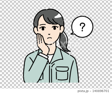 疑問を感じる作業服の女性のイラスト 疑問を感じる作業服の女性のイラスト 140896701