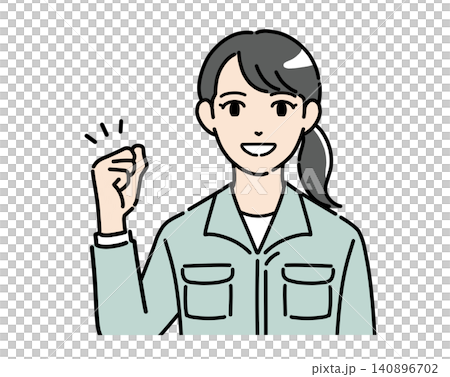 ガッツポーズをする作業服の女性のイラスト ガッツポーズをする作業服の女性のイラスト 140896702