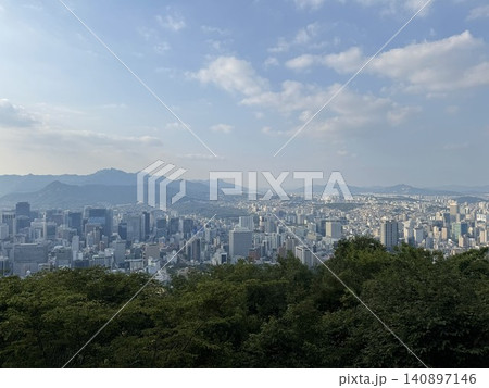 Panoramic daytime view of Seoul city skyline from mountain viewpoint. Namsan park in South Korea June 14, 2025 140897146