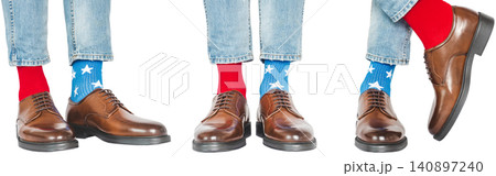 Three pairs of men's legs, red and blue socks Three pairs of men's legs, red and blue socks 140897240