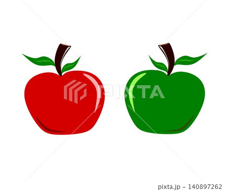 Red and green apple illustration with leaves isolated on white background Red and green apple illustration with leaves isolated on white background 140897262