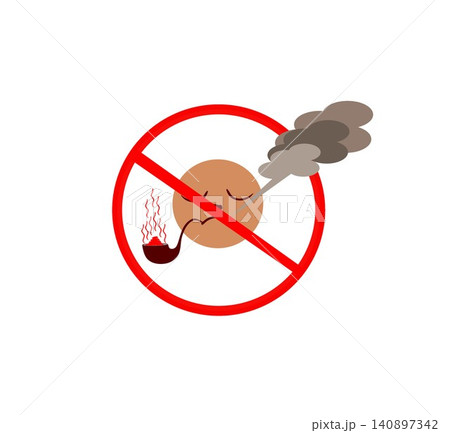 No Smoking Pipe Sign with Cartoon Character Face Vector Illustration Isolated on White Background No Smoking Pipe Sign with Cartoon Character Face Vector Illustration Isolated on White Background 140897342