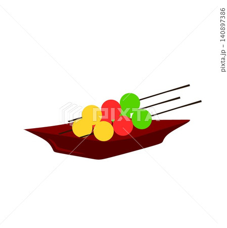 Japanese dango sweet rice dumplings on a plate vector illustration isolated on white background Japanese dango sweet rice dumplings on a plate vector illustration isolated on white background 140897386