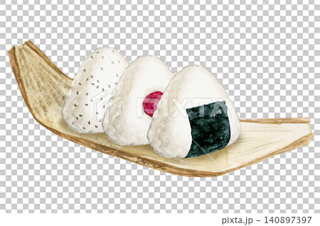 Rice ball placed on bamboo leaves (watercolor illustration) Rice ball placed on bamboo leaves (watercolor illustration) 140897397