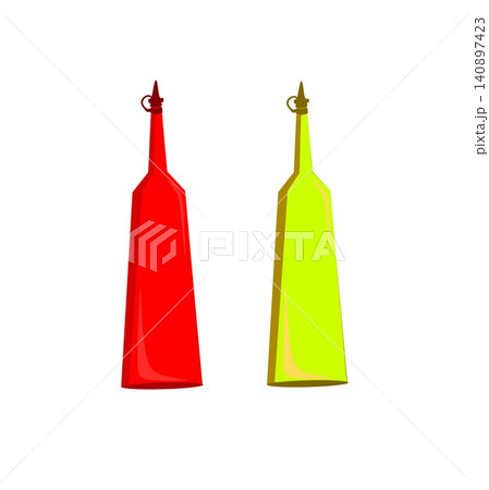 Red and yellow condiment sauce bottles vector illustration isolated on white background Red and yellow condiment sauce bottles vector illustration isolated on white background 140897423