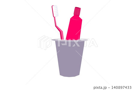 Pink Toothbrush and Toothpaste Tube inside a Cup Isolated on White Background Pink Toothbrush and Toothpaste Tube inside a Cup Isolated on White Background 140897433