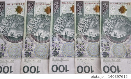 Polish Zloty Banknotes 100 PLN Currency Close Up Polish Zloty Banknotes 100 PLN Currency Close Up 140897613