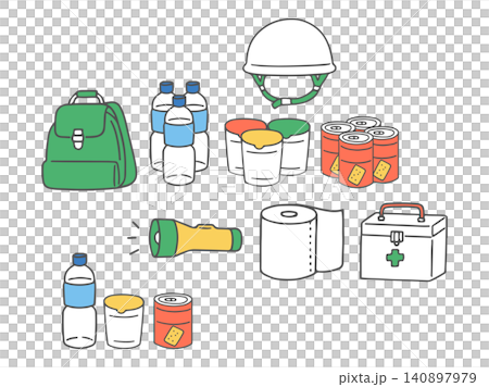 Disaster preparedness kit illustration Disaster preparedness kit illustration 140897979
