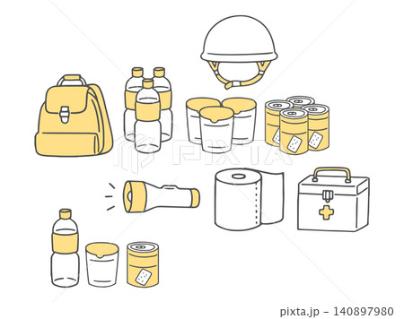 防災用品セットイラスト単色 防災用品セットイラスト単色 140897980