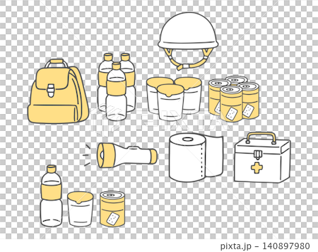防災用品セットイラスト単色 防災用品セットイラスト単色 140897980
