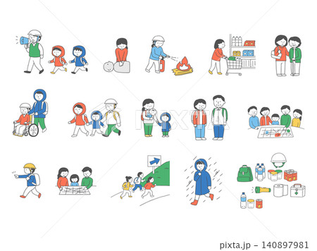 防災に関する人物のイラストセット 防災に関する人物のイラストセット 140897981