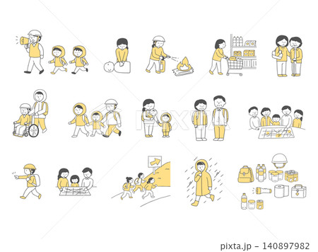 防災に関する人物のイラストセット単色 防災に関する人物のイラストセット単色 140897982