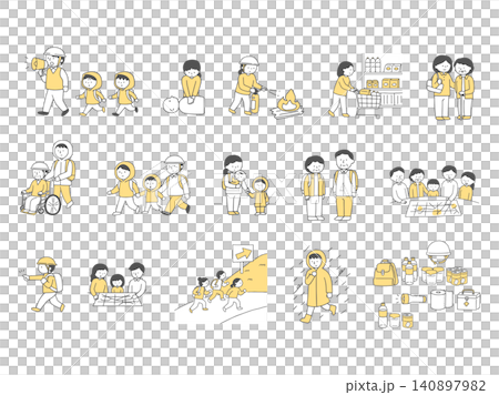 防災に関する人物のイラストセット単色 防災に関する人物のイラストセット単色 140897982