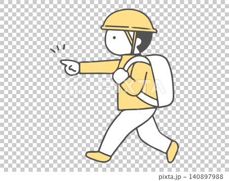 Figure indicating evacuation direction; disaster prevention/evacuation guidance; simple illustration, monochrome. Figure indicating evacuation direction; disaster prevention/evacuation guidance; simple illustration, monochrome. 140897988